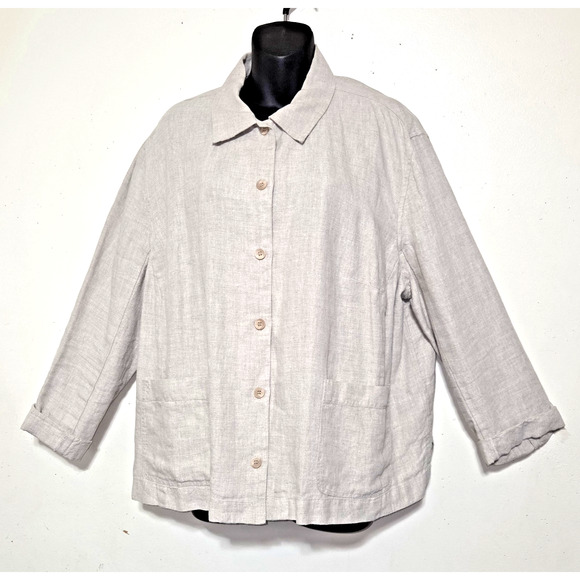 Jones New York Tops - Linen Beige Shirt Jacket Womens Sz 2X JONES NEW YORK SPORT Button Down Pockets
